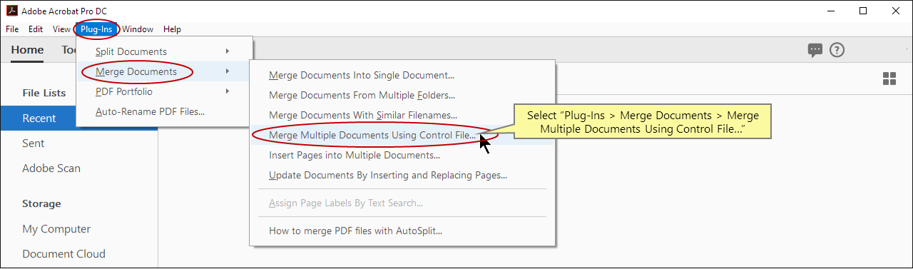 Open the Merge Multiple Documents Using Control File Dialog
